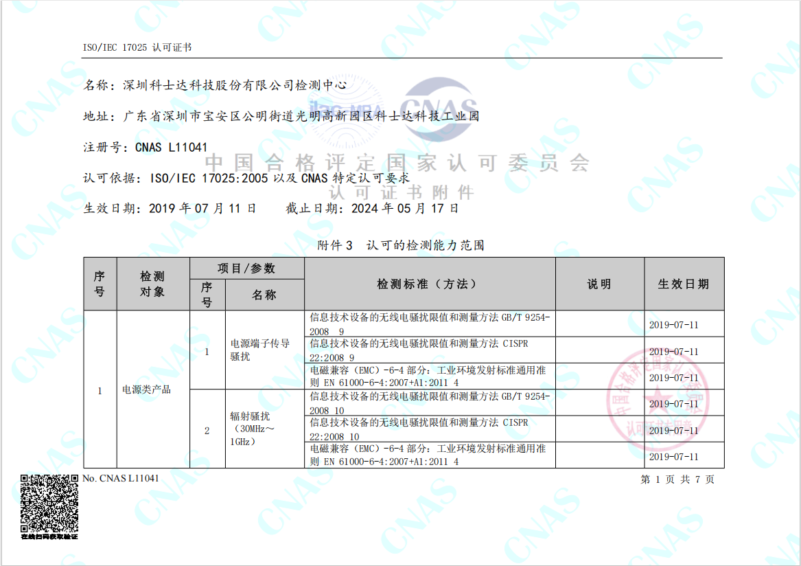 CNAS认证证书